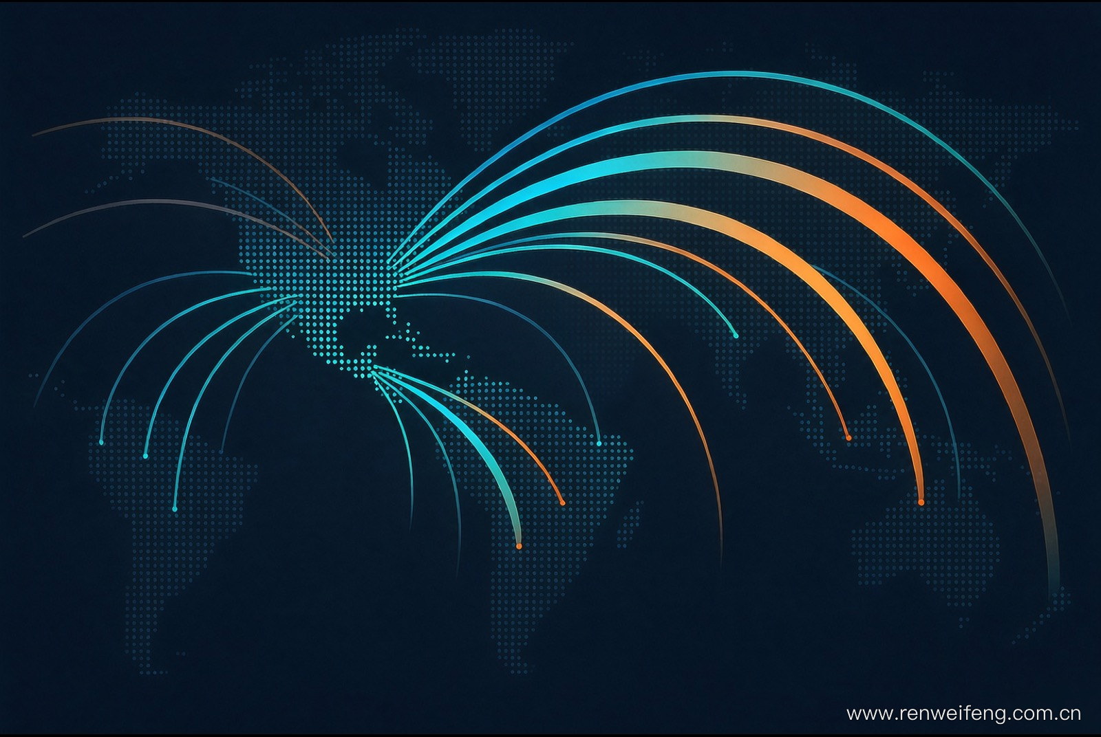 全球贸易版图位移示意：北美航线变细，东盟、中东、非洲与拉美航线加粗